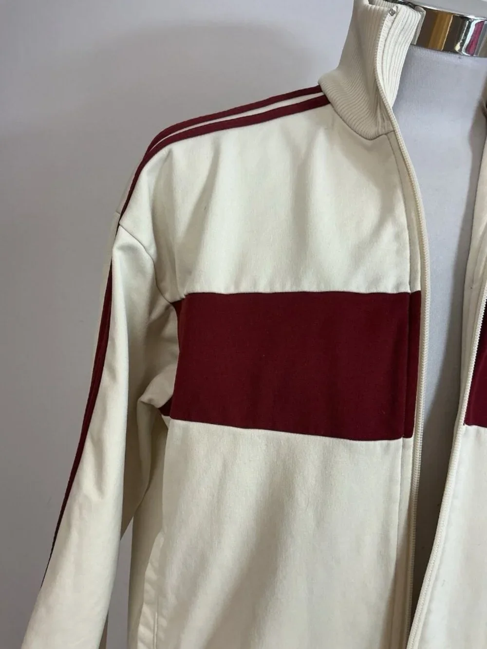 Vintage Adidas Track Jacket Burgundy Stripes Mens Medium